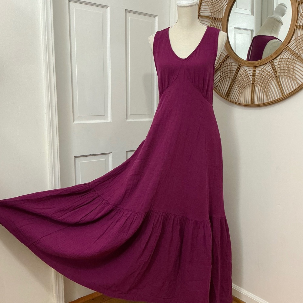 Pact Tiered Maxi Dress XS Sangria Cotton Double Gauze Coastal NEW